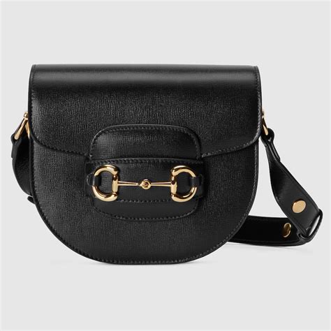 Mini borsa rotonda Gucci Horsebit 1955 in pelle nera 